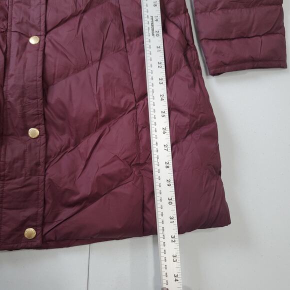 Talbots Coat Womens Small Petite Burgundy Down Puffer Quilted Hood Faux Fur Trim - Picture 7 of 10